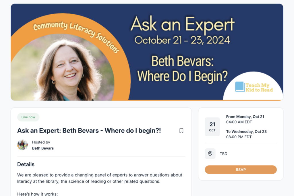 Screen showing upcoming webinar